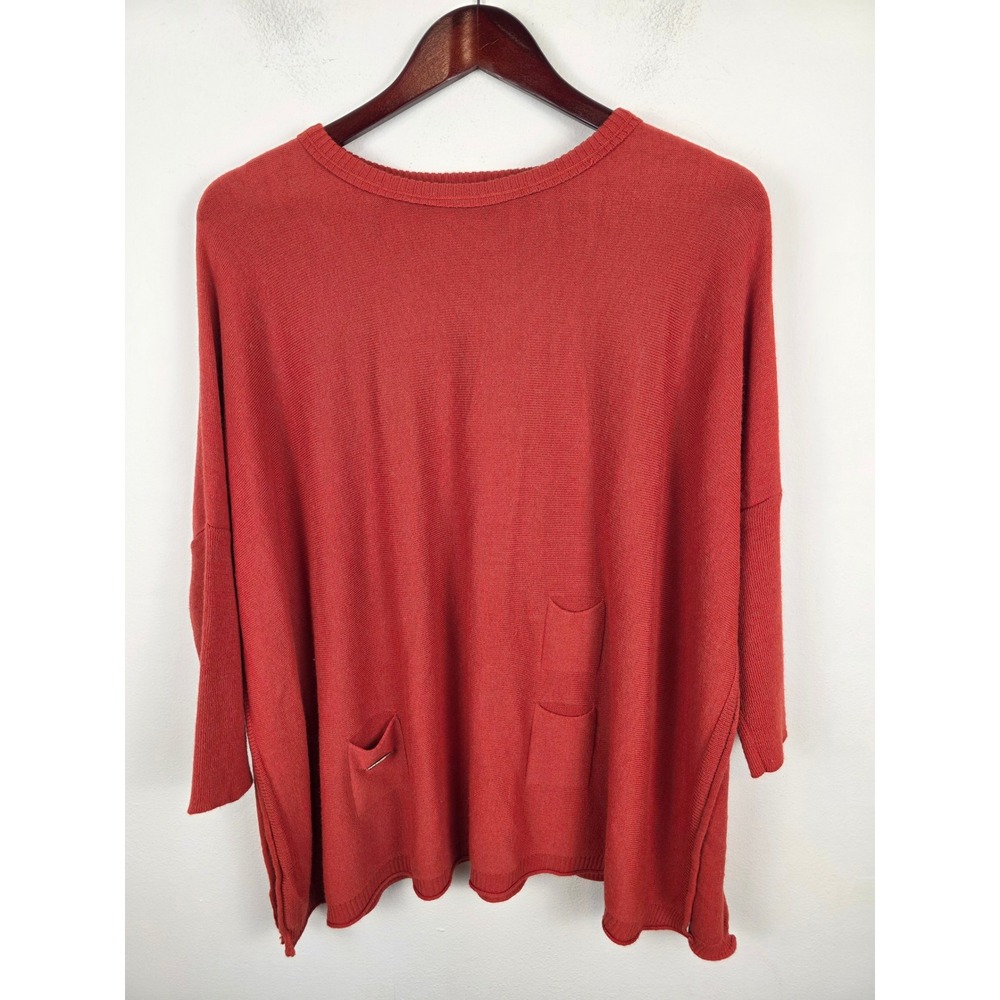 Mersea Catalina Sweater Terracotta Red Oversized Pocket Knit Top OS